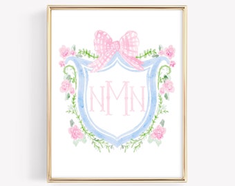 Watercolor Floral Monogram Nursery Print, Custom Name Wall Art - Etsy