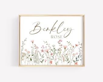 Wildflower Nursery Name Sign, Nursery Wall Art, Girl Nursery Name Decor, Boho Nursery, Baby Girl Gift, Wildflower Nursery Decor, Custom Name