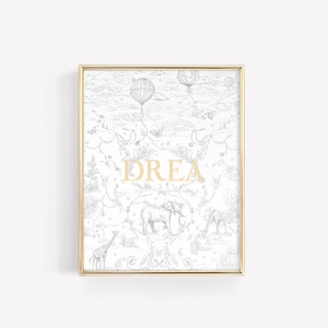 Aangepaste naam afdrukken, gepersonaliseerde naam afdrukbaar, aangepaste geboorteprint, dierenkwekerij decor, neutrale kwekerij print, meisjesnaam Wall Art Print