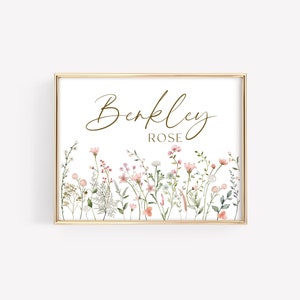 Wildflower Nursery Name Sign, Nursery Wall Art, Girl Nursery Name Decor, Boho Nursery, Baby Girl Gift, Wildflower Nursery Decor, Custom Name