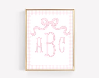 Custom Name Print, Printable Wall Art, Nursery Decor, Custom Baby Name Print, Pink Girl Monogram Wall Decor, Personalized Initial Art Print