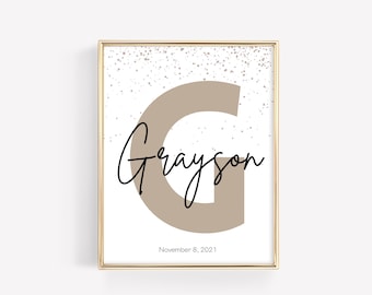 Custom Initial Print, Name Printable, Personalized Name Print, Personalized Initial Name Print, Name Print,Nursery Print, Custom Birth Print