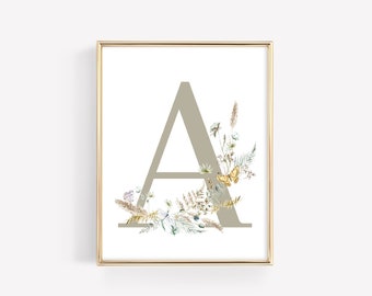 Custom Floral Initial Print, Custom Wildflower Prints, Personalized Name Print, Personalized Initial,In A field Of Roses She Is A Wildflower