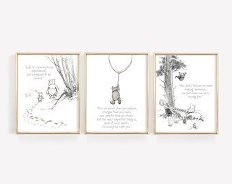 Impresiones con citas de Winnie the Pooh, impresión de Winnie the Pooh, Pooh en blanco y negro, Pooh para baby shower, decoración de guardería, arte de pared para guardería, regalo para bebé nuevo