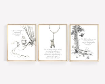 Winnie the Pooh Quote Prints, Winnie the Pooh Print, Black and White Pooh, Baby Shower Pooh, Nursery Decor, Nursery Wall Art, New Baby Gift