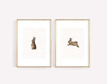 Bunny Nursery Print Set, Bunny Nursery Art, Woodland Nursery Decor, Girls Nursery Print, Cute Bunnies, Girls Room, Bunny Printable Art