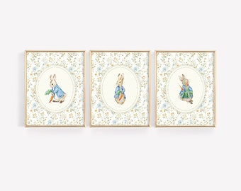 Decoración de guardería Peter Rabbit, impresiones de arte de guardería Beatrix Potter, impresión vintage de Peter Rabbit, decoración de guardería neutral de género, decoración Cottagecore