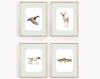 Hunting Fishing Wall Art, Vintage Boy Nursery Prints, Mallard Duck Wall Prints, Hunting Nursery Decor, Woodland Nursery, Animal Art Prints