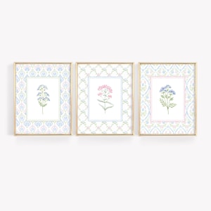 Wildflower Nursery Prints, Baby Girl Nursery Decor, Girls Bedroom Prints, Pastel Nursery Wall Art, Botanical Nursery Decor, Floral Print Set