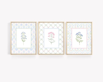 Wildflower Nursery Prints, Baby Girl Nursery Decor, Girls Bedroom Prints, Pastel Nursery Wall Art, Botanical Nursery Decor, Floral Print Set