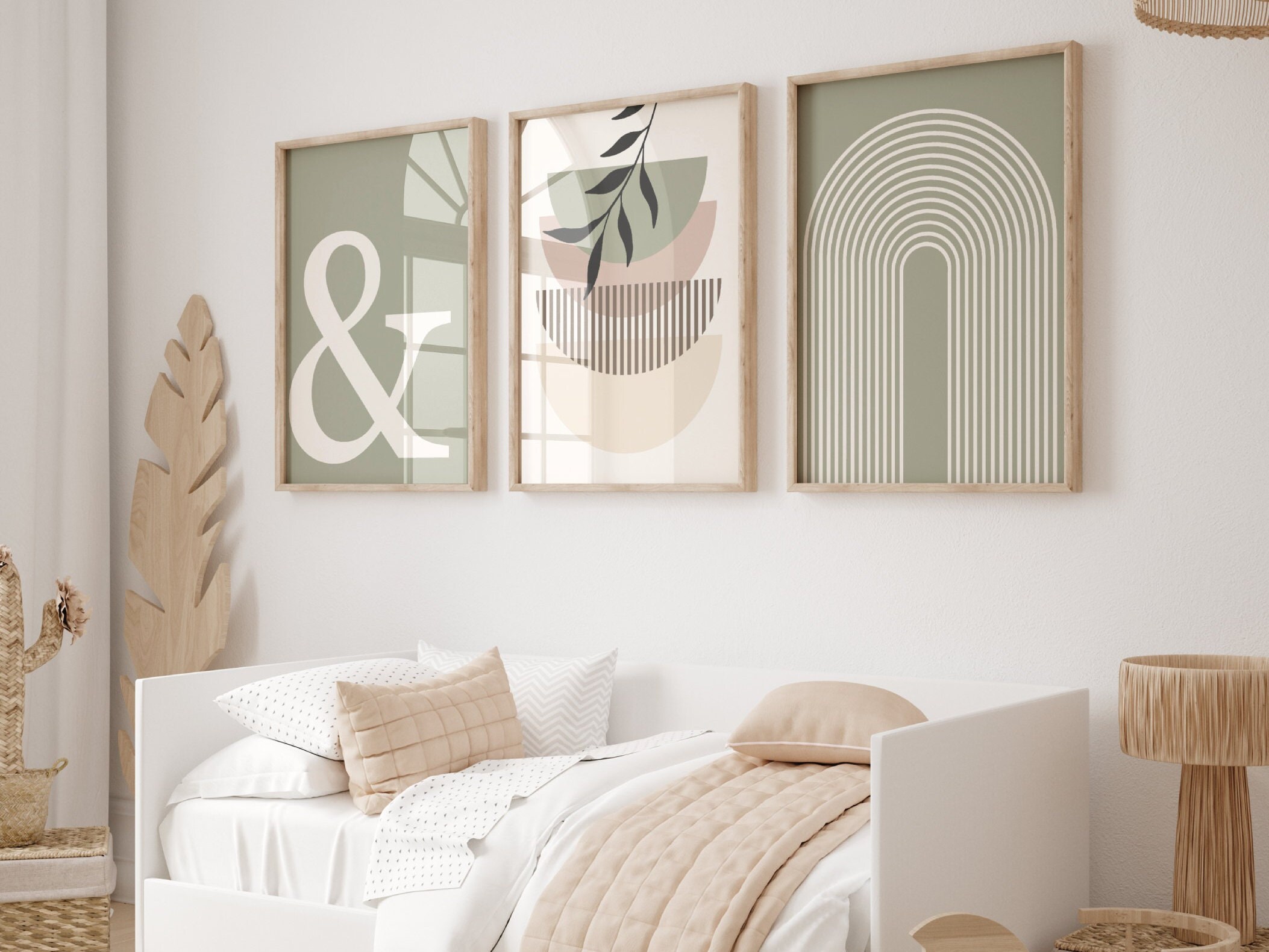 Sage Green and Blush Pink Wall Art, Set of 6, Boho Nursery Decor, Boho ...