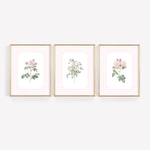 Pink Floral Nursery Print Set, Wildflower Nursery Decor, Gingham Wall Decor, Baby Girl Room Decor, Floral Nursery Wall Art, Nursery Room Art