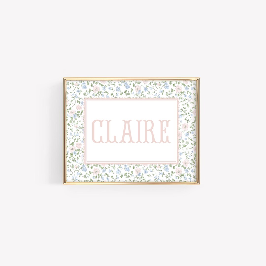 Personalized Floral Name Nursery Wall Art, Vintage Floral Nursery Print ...