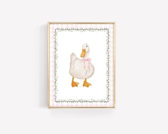 Impresión de vivero de pato, arte floral de la pared del vivero, impresiones de la guardería de las niñas, arte de la pared del pato, impresión de la pared de Gingham, decoración de la pared del vivero, arte de la habitación de la niña