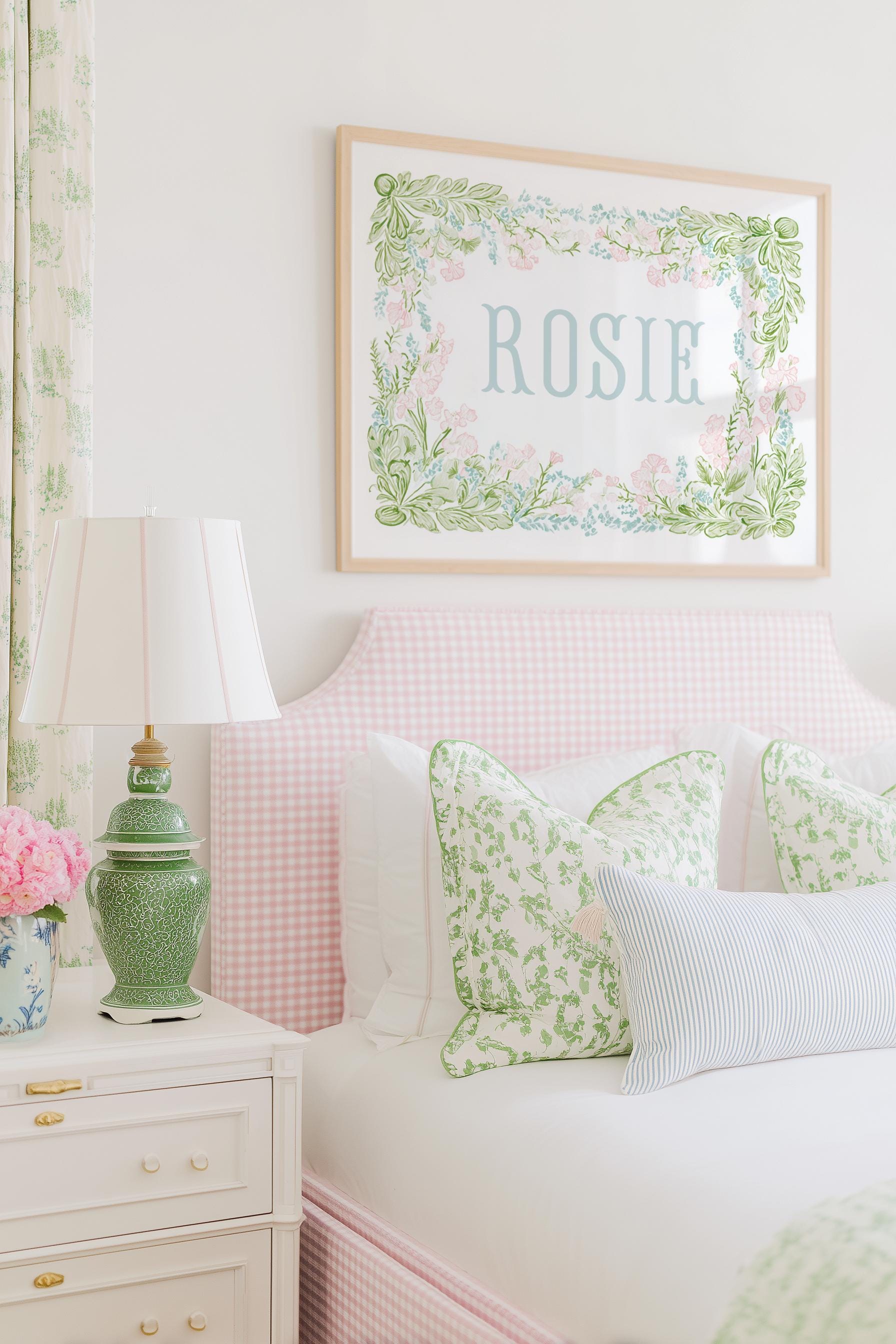 Personalized Floral Name Nursery Wall Art, Custom Baby Girl Monogram ...