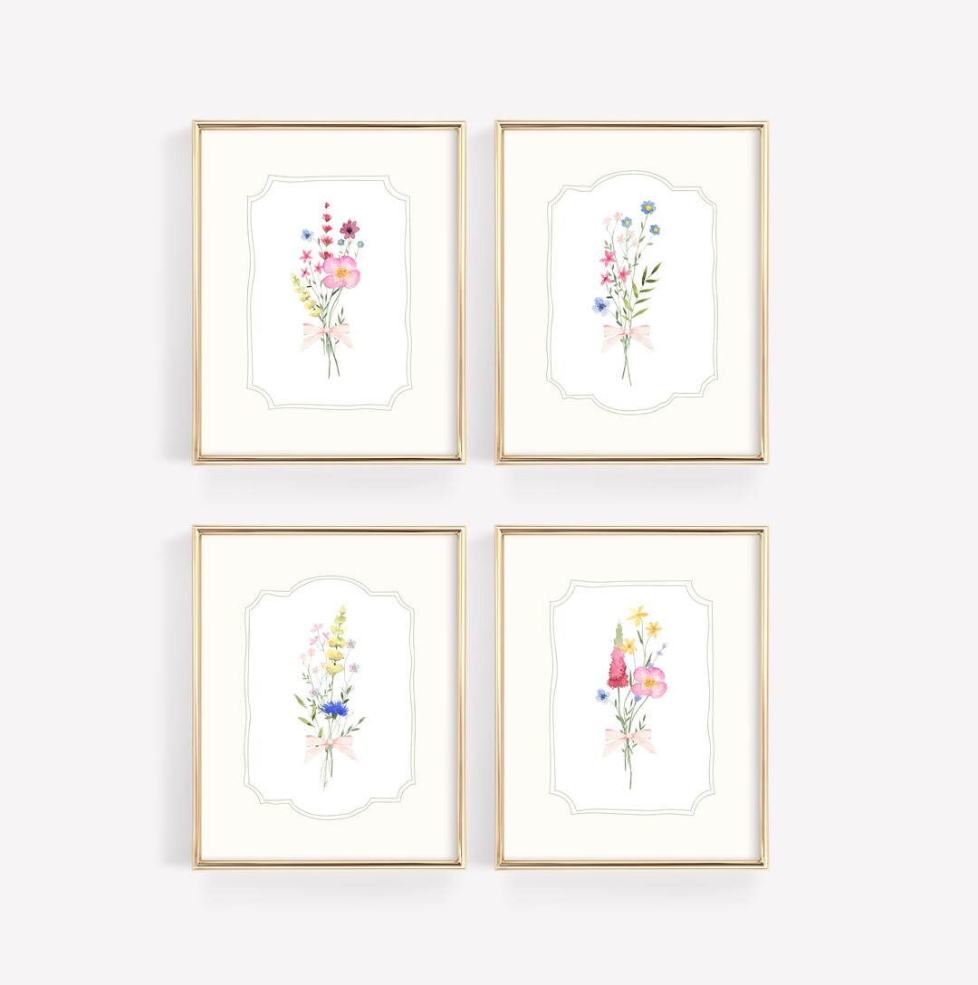 Wildflower Nursery Print Set, Floral Nursery Wall Art, Vintage Nursery ...