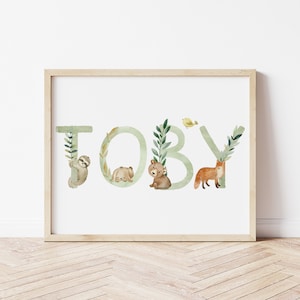 Printable Baby Name Sign, Personalized Nursery Print, Baby Name Animal Wall Art, Baby Shower Gift, Nursery Wall Art, Baby Boy Name Sign