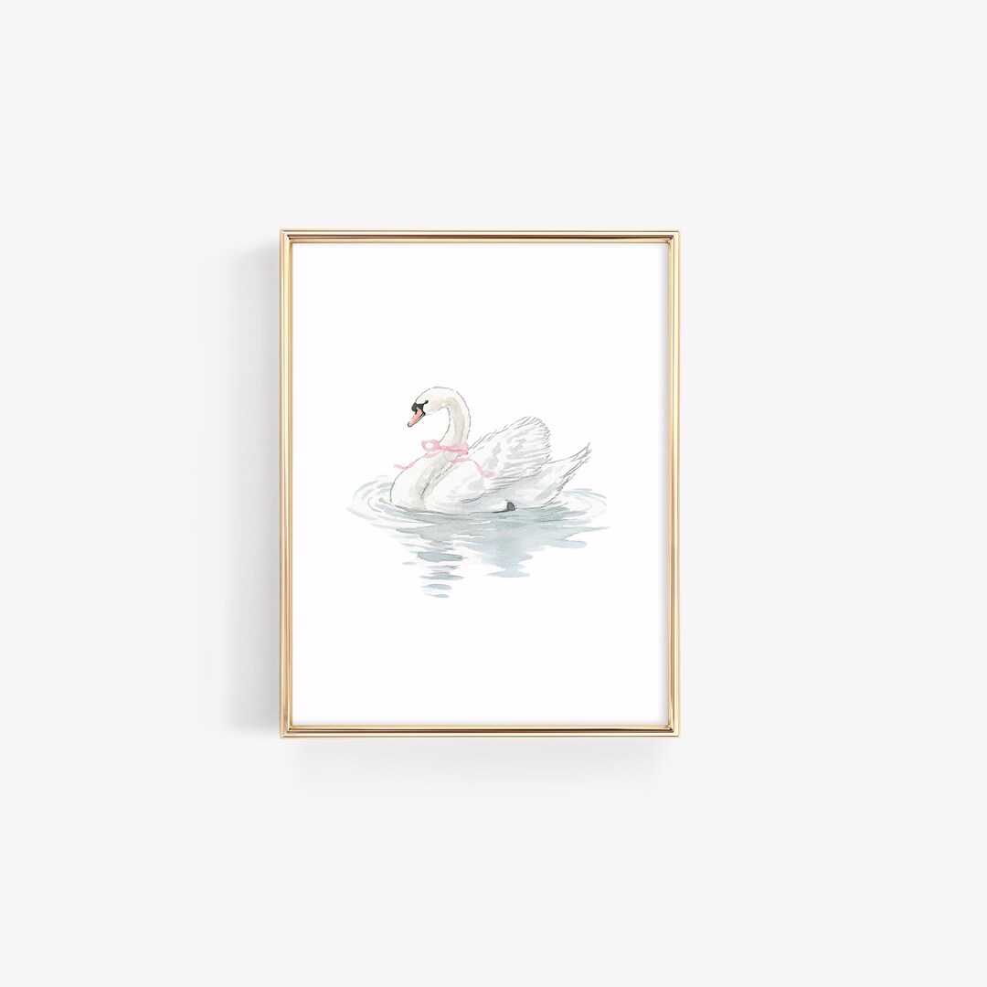 Watercolor Swan Art Print, Baby Girl Nursery Decor, Bow Swan Wall Art ...