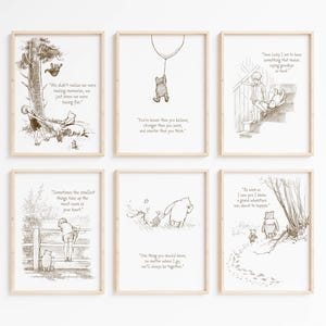 Láminas clásicas de arte para guardería de Winnie The Pooh, decoración de pared de guardería neutra, impresión clásica con cita de oso Pooh, arte de pared de género neutro, Pooh vintage