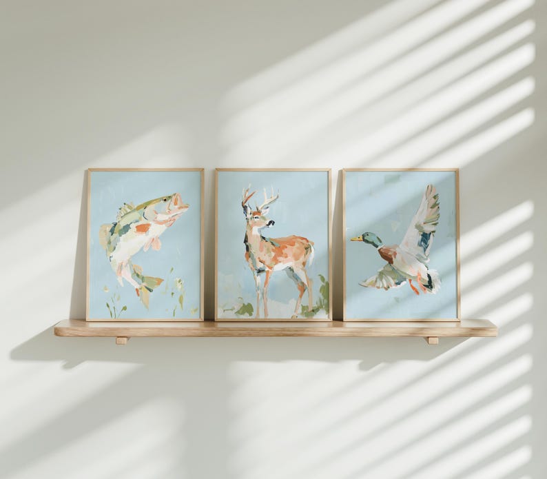Mallard Duck Deer Fish Nursery Wall Art Set of 3, Baby Boy Hunting ...
