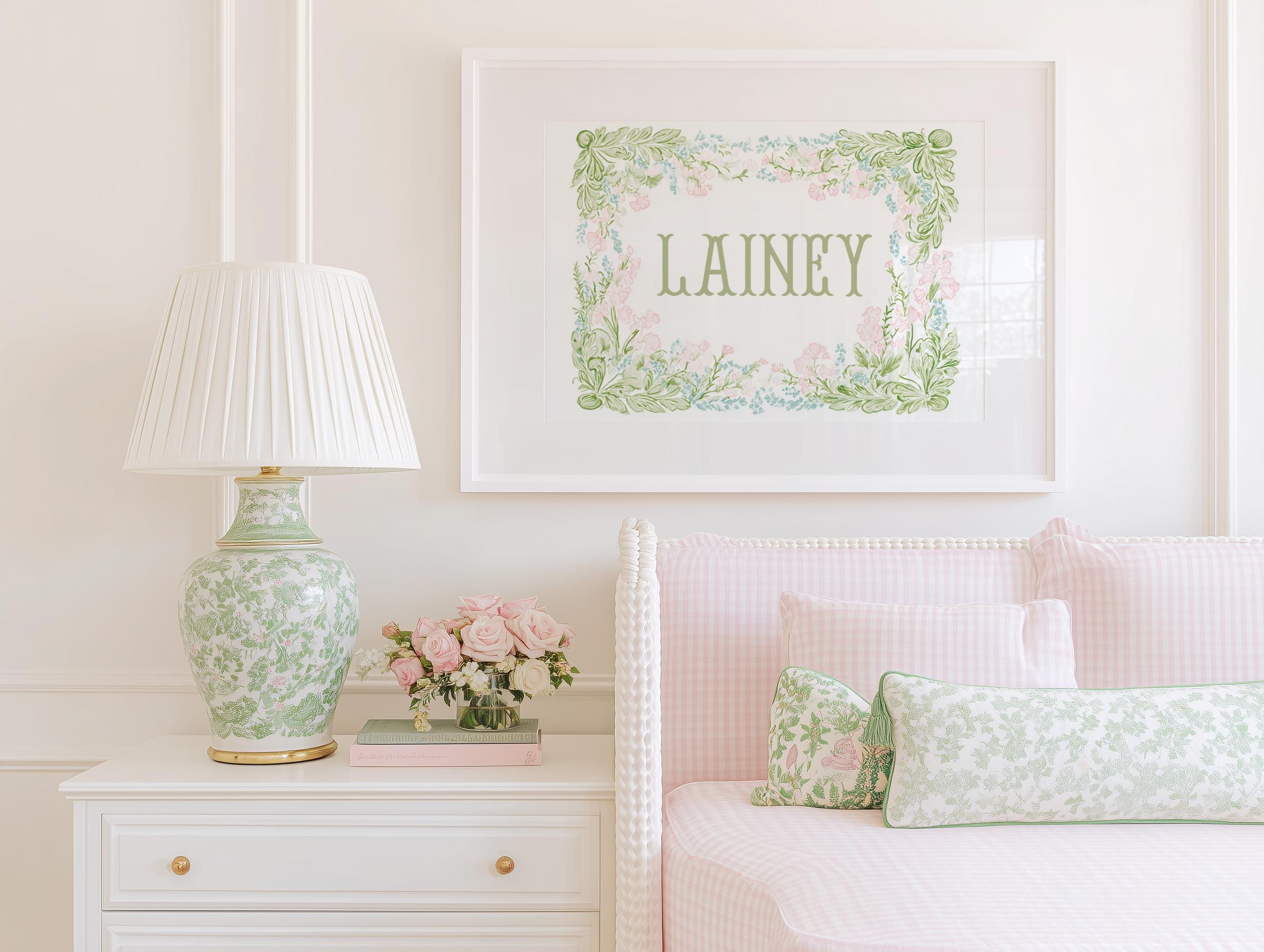 Personalized Floral Name Nursery Wall Art, Custom Baby Girl Monogram ...