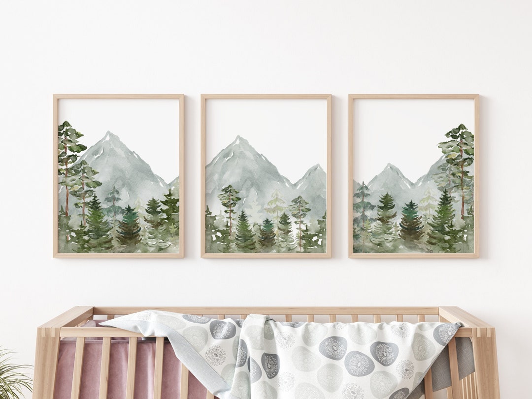 Nursery Decor Mountain, Woodland Nursery Decor, Tree Nursery Decor
