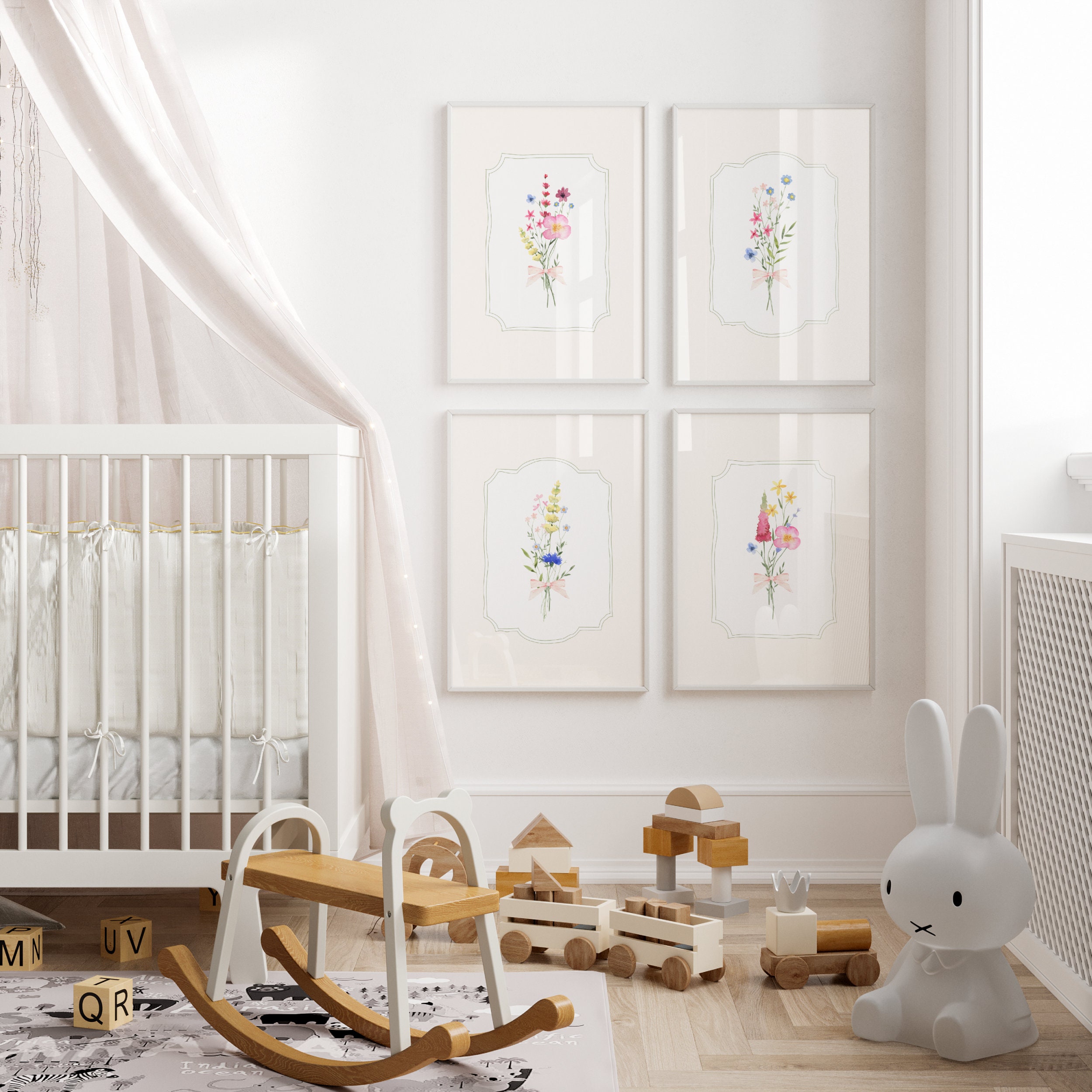 Wildflower Nursery Print Set, Floral Nursery Wall Art, Vintage Nursery ...