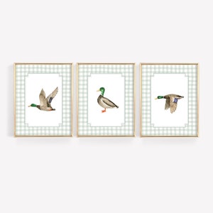 Mallard Duck Wall Art, Wall Prints For Boys Room, Duck Nursery Decor, Baby Boy Nursery Prints, Gingham Wall Art, Duck Hunting Nursery Decor