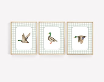 Mallard Duck Wall Art, Wall Prints For Boys Room, Duck Nursery Decor, Baby Boy Nursery Prints, Gingham Wall Art, Duck Hunting Nursery Decor
