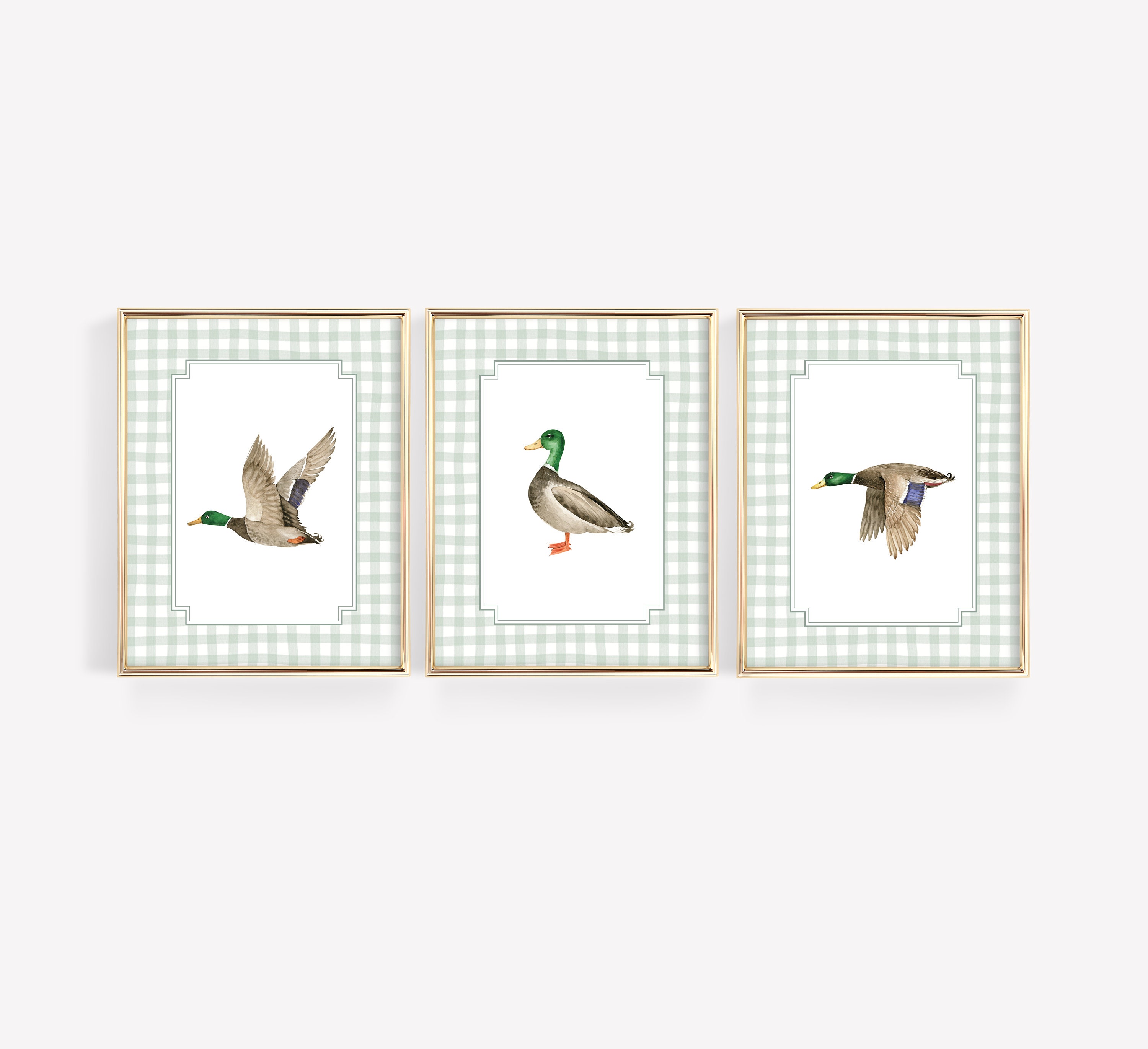 Mallard Duck Wall Art, Wall Prints For Boys Room, Duck Nursery Decor, Baby Boy Nursery Prints, Gingham Wall Art, Duck Hunting Nursery Decor
