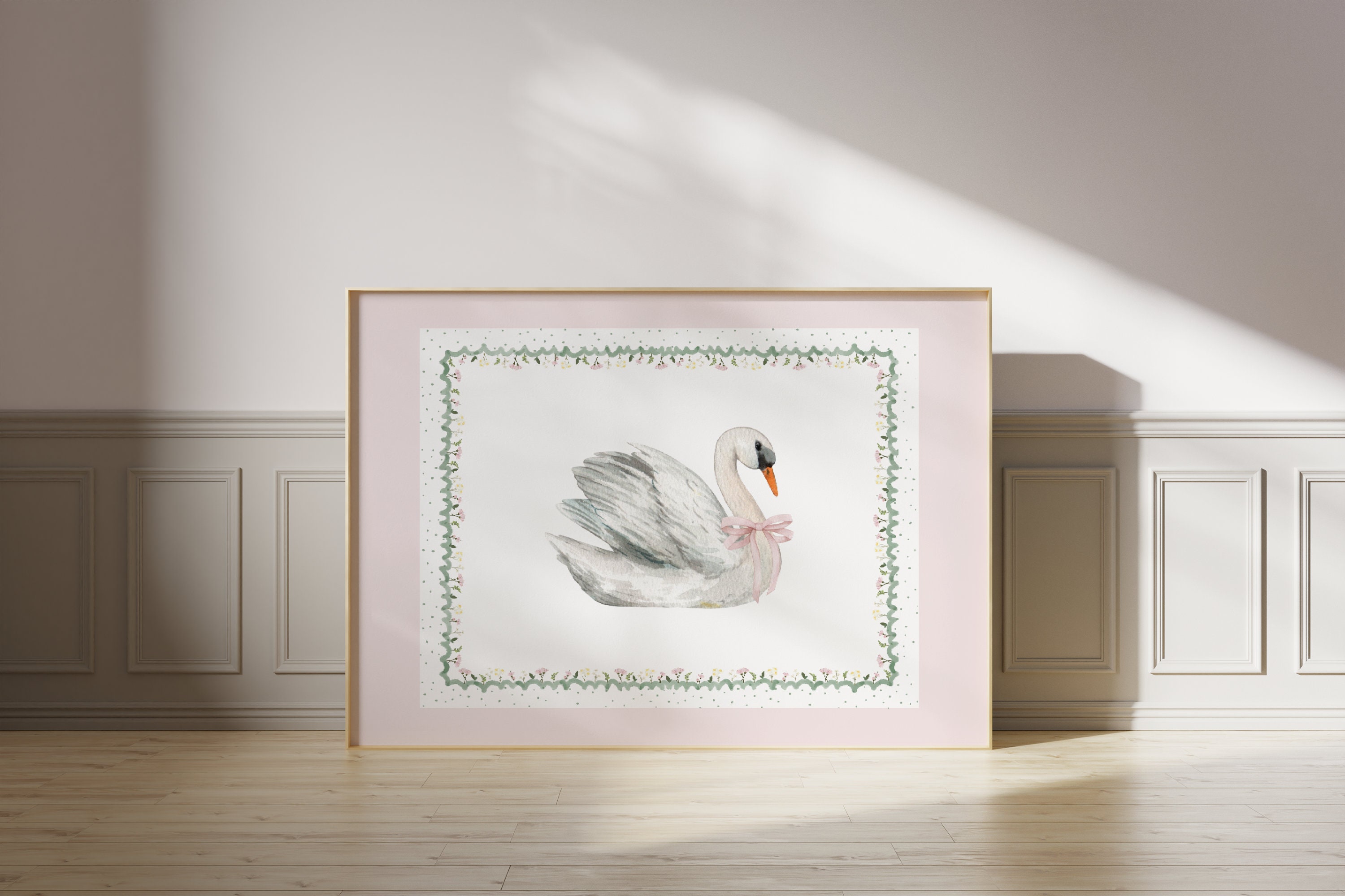 Swan Nursery Wall Art, Blush Pink Nursery, Floral Nursery Wall Print ...