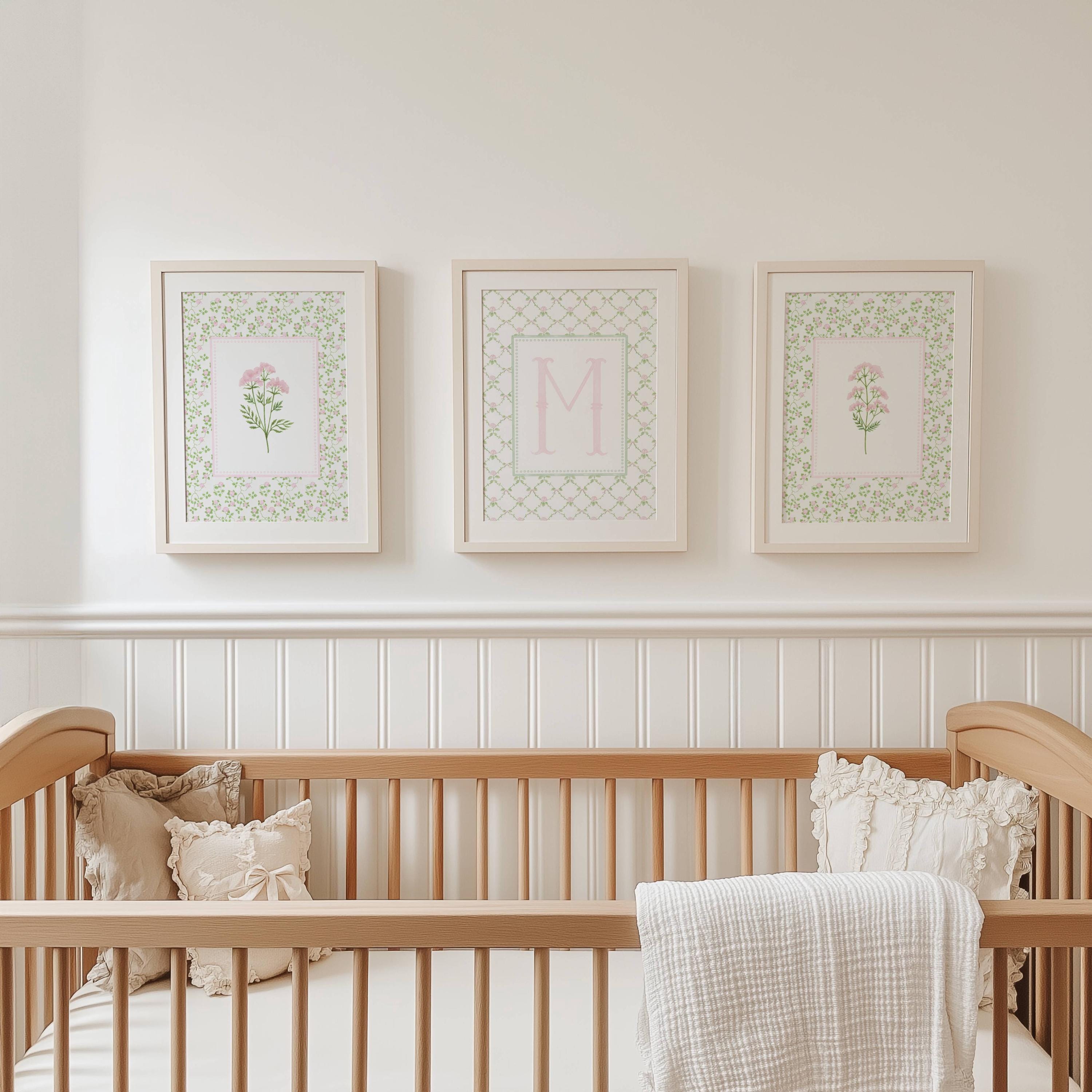 Floral Nursery Monogram Art, Personalized Initial Print, Baby Girl Name ...