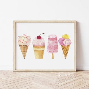 Aquarell Eis Wandkunst, Sommer Dekor, Kinderzimmer Wandkunst, Kinderzimmer Dekor, Neutrales Kinderzimmer Dekor, Sommer Dessert Wandkunst, Spielzimmer Kunst