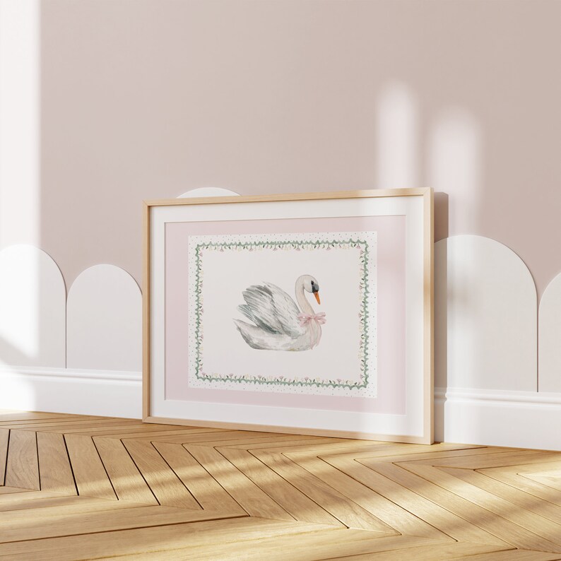 Swan Nursery Wall Art, Blush Pink Nursery, Floral Nursery Wall Print ...
