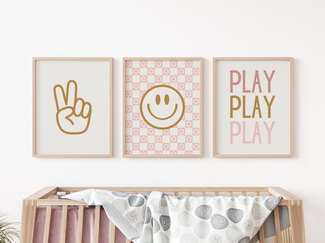 Smiley Face Nursery Print, Blush Pink Wall Art, Boho Nursery Wall Art