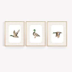 Mallard Duck Wall Art, Wall Prints For Boys Room, Duck Nursery Decor, Baby Boy Nursery Prints, Gingham Wall Art, Duck Hunting Nursery Decor
