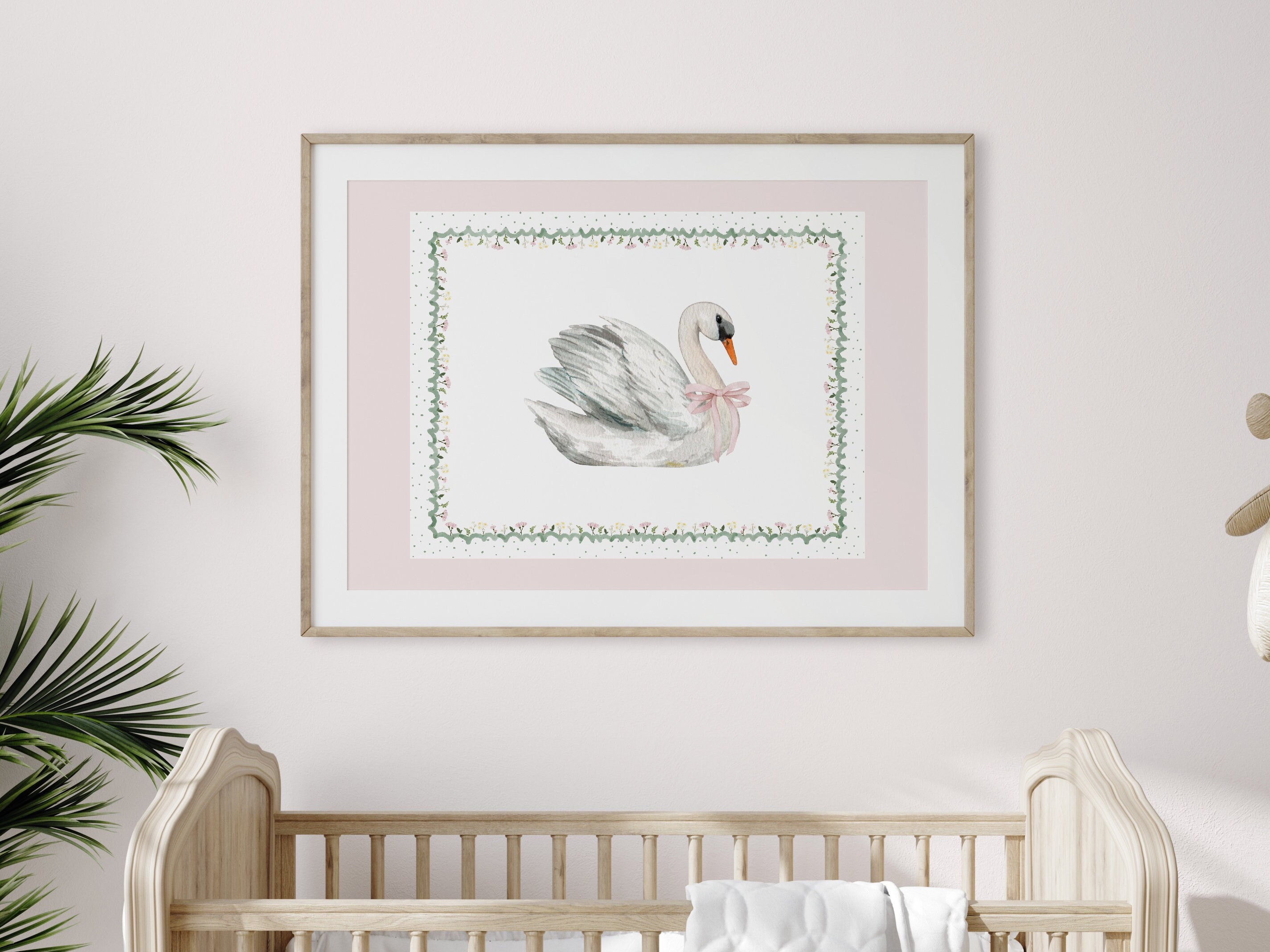 Swan Nursery Wall Art, Blush Pink Nursery, Floral Nursery Wall Print ...
