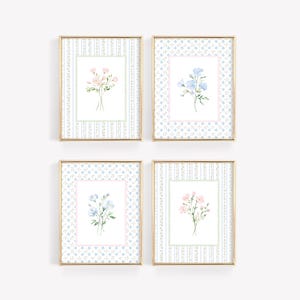 Floral Nursery Print Set, Pink & Blue Nursery Decor, Baby Girl Room Decor, Wildflower Nursery Prints, Grandmillennial Baby, Botanical Art