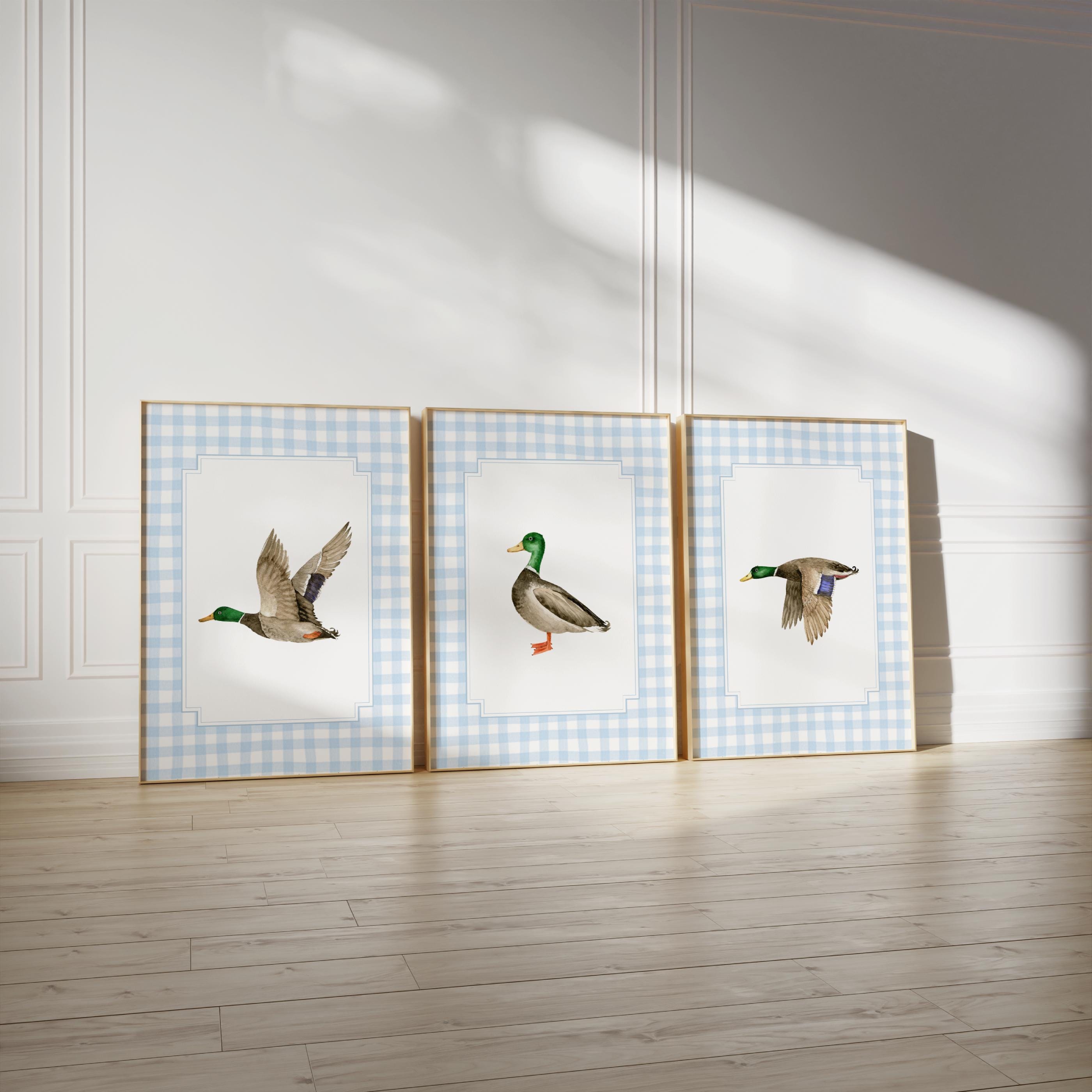 Set of 3 Duck Nursery Wall Art, Mallard Duck Wall Decor, Baby Boy Room ...