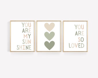 Stampa "You Are My Sunshine", decorazione neutra per la cameretta dei bambini, arte murale stampabile, stampa verde salvia per la cameretta dei bambini, stampa per la sala giochi, arte digitale