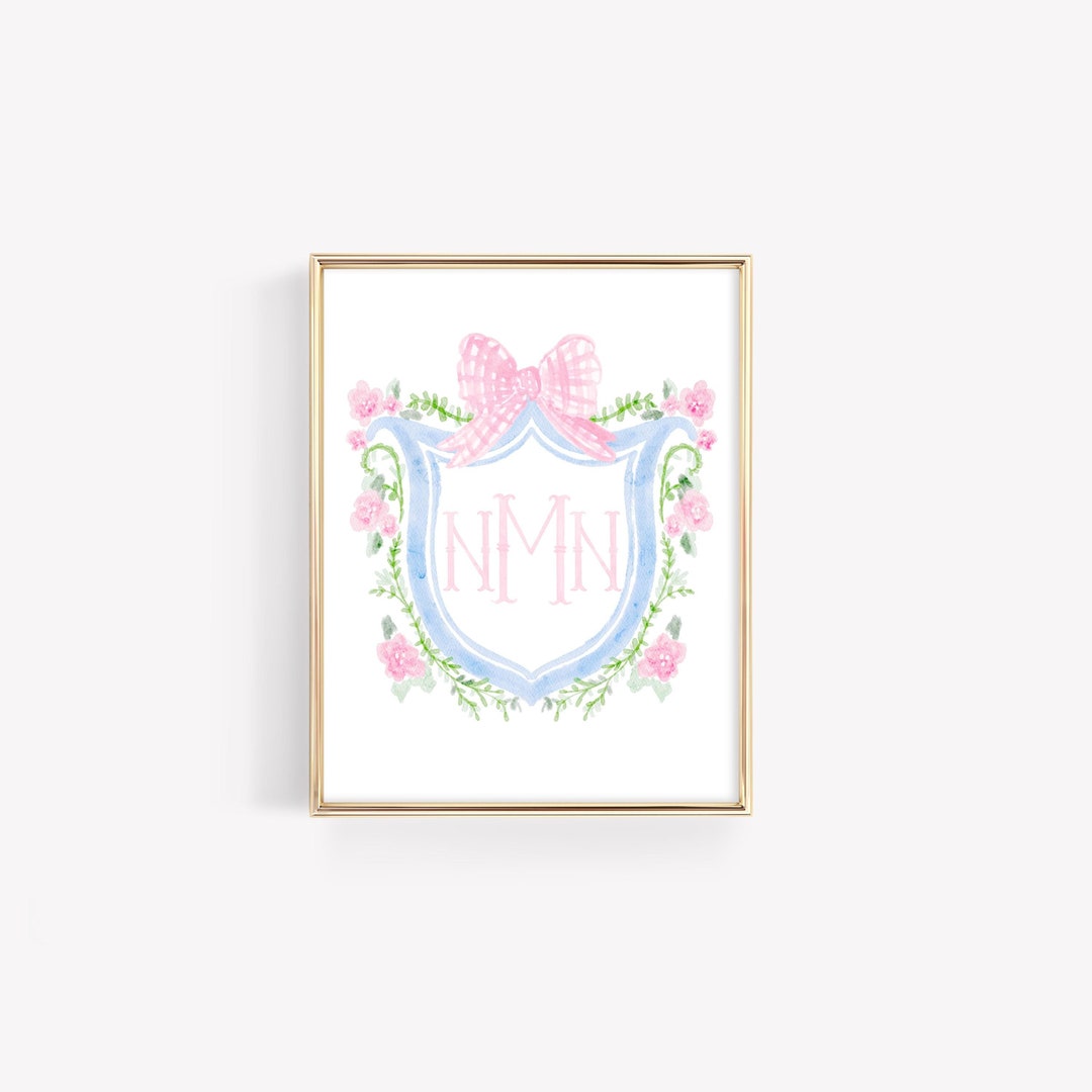 Watercolor Floral Monogram Crest, Baby Girl Monogram, Custom Nursery ...