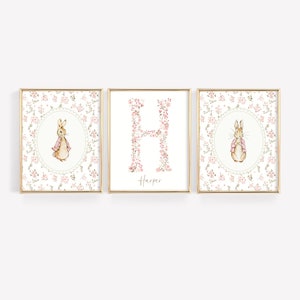 Beatrix Potter Nursery Decor, Personalized Baby Name Print, Peter Rabbit Wall Art, Floral Nursery Wall Decor, Custom Floral Nursery Decor