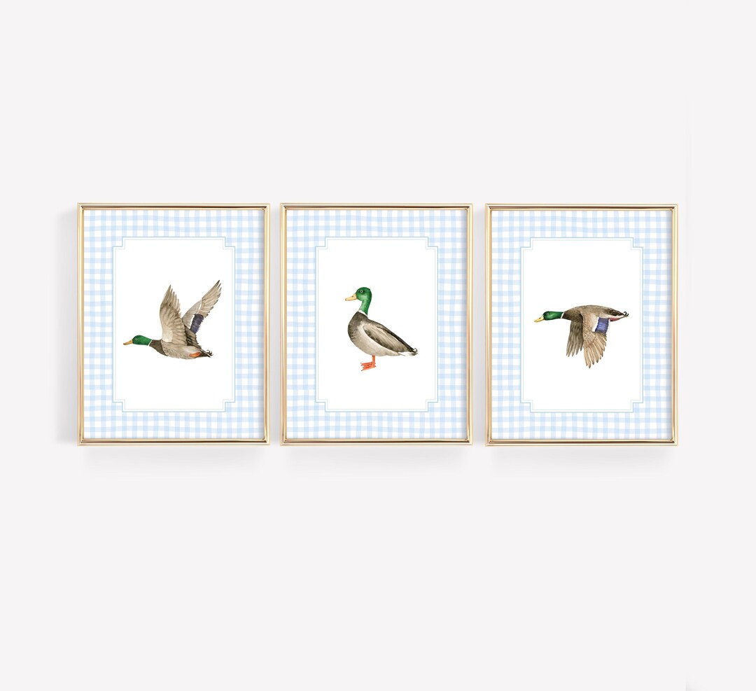 Set of 3 Duck Nursery Wall Art, Mallard Duck Wall Decor, Baby Boy Room ...