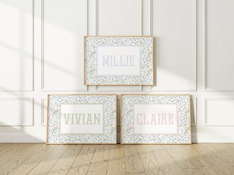 Personalized Floral Name Nursery Wall Art, Vintage Floral Nursery Print ...
