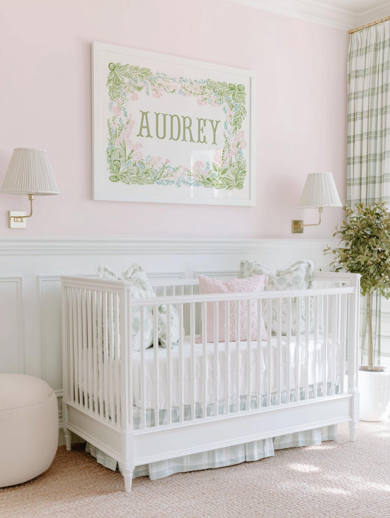 Personalized Floral Name Nursery Wall Art, Custom Baby Girl Monogram ...