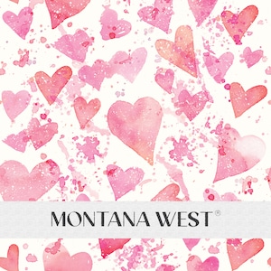 Pink and Red Hearts Seamless Pattern, Digital Watercolor Soft Tints Hearts Seamless Pattern for Commercial Use, Scattered Hearts, Romantic