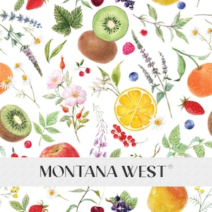 Summer Fruits Seamless Pattern, Digital Watercolor Kiwis Orange Apples Seamless Pattern File for Commercial Use, Fruits Seamless Pattern