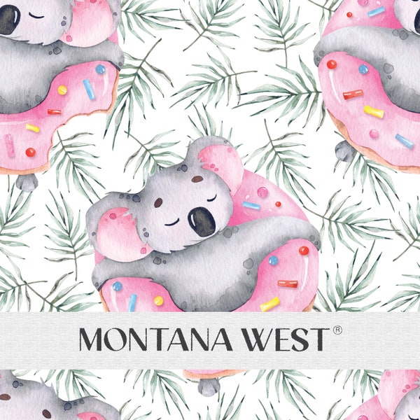 Cute Koala Seamless Pattern, Digital Watercolor Koala Seamless Pattern for Commercial Use, Koala Floating in Donut, Floral Background