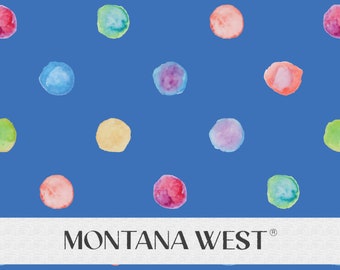 Modello senza cuciture a pois colorati, file di modelli senza cuciture a pois digitali ad acquerello per uso commerciale, modello tessile, arcobaleno, blu