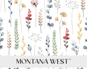 Wildflowers Seamless Pattern, Digital Watercolor Vintage Style Flower Plants Seamless Pattern File for Commercial Use, White Floral Seamless